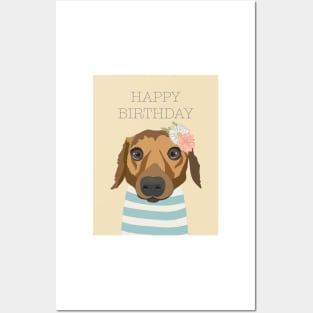 Happy Birthday Dog in Paris with flowers Posters and Art